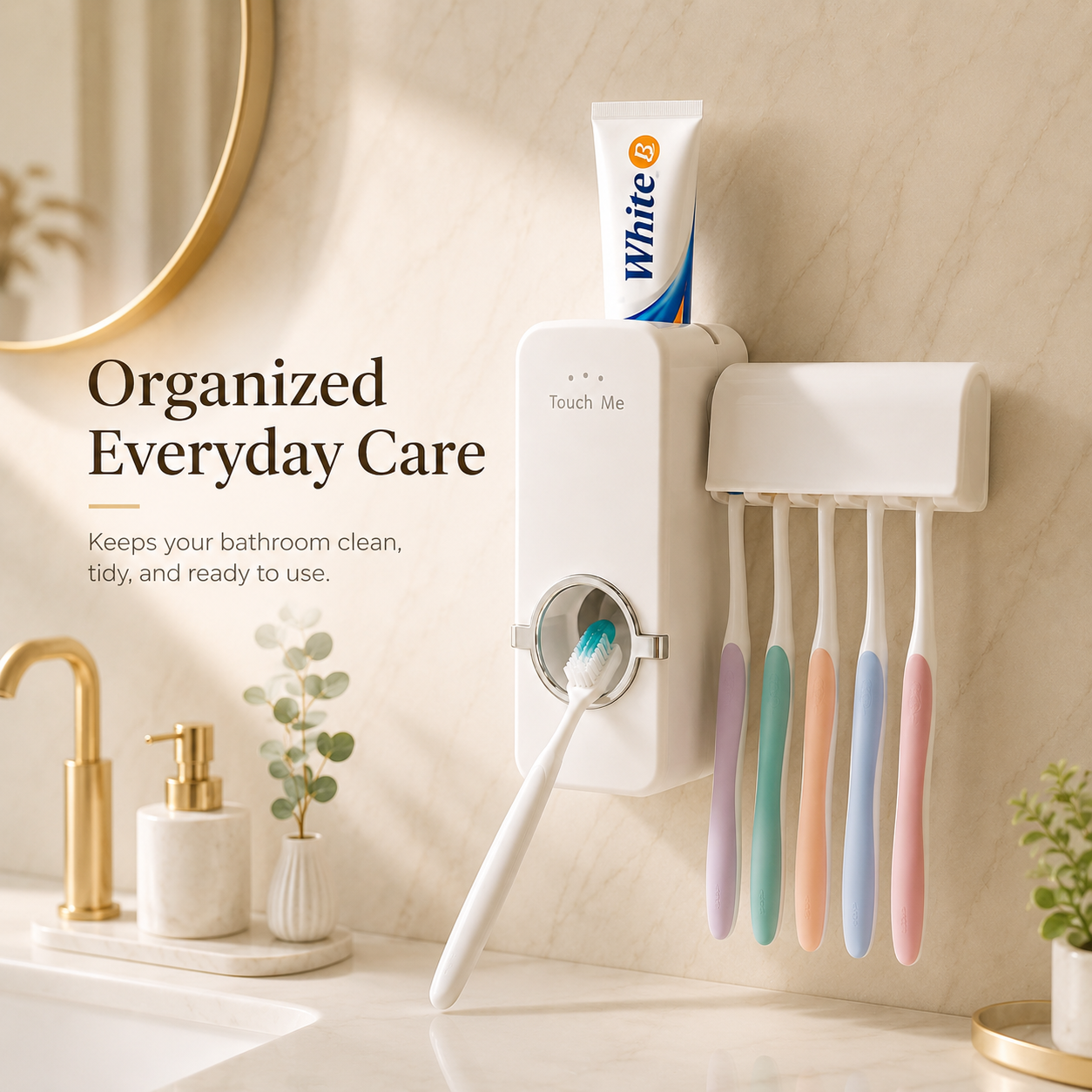 Automatic Toothpaste Dispenser Wall Mounted | Hands-Free Toothpaste Squeezer & Toothbrush Holder