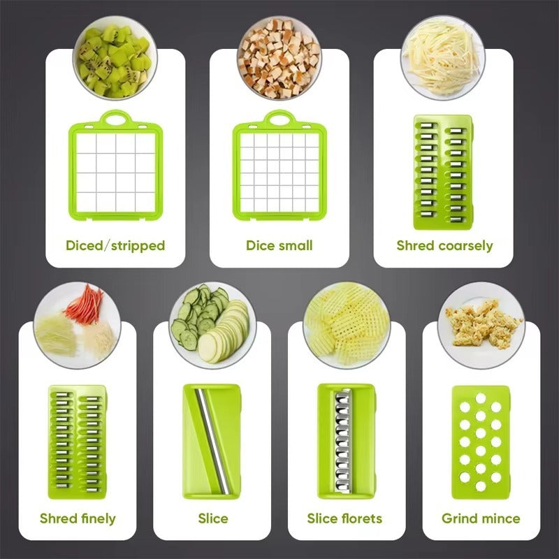 Multi Function Vegetable Chopper with 6 Interchangeable Blades – Manual Vegetable & Fruit Cutter, Slicer, Dicer & Grater