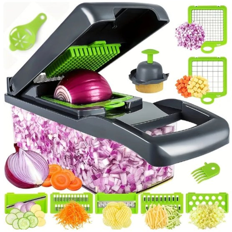 Multi Function Vegetable Chopper with 6 Interchangeable Blades – Manual Vegetable & Fruit Cutter, Slicer, Dicer & Grater