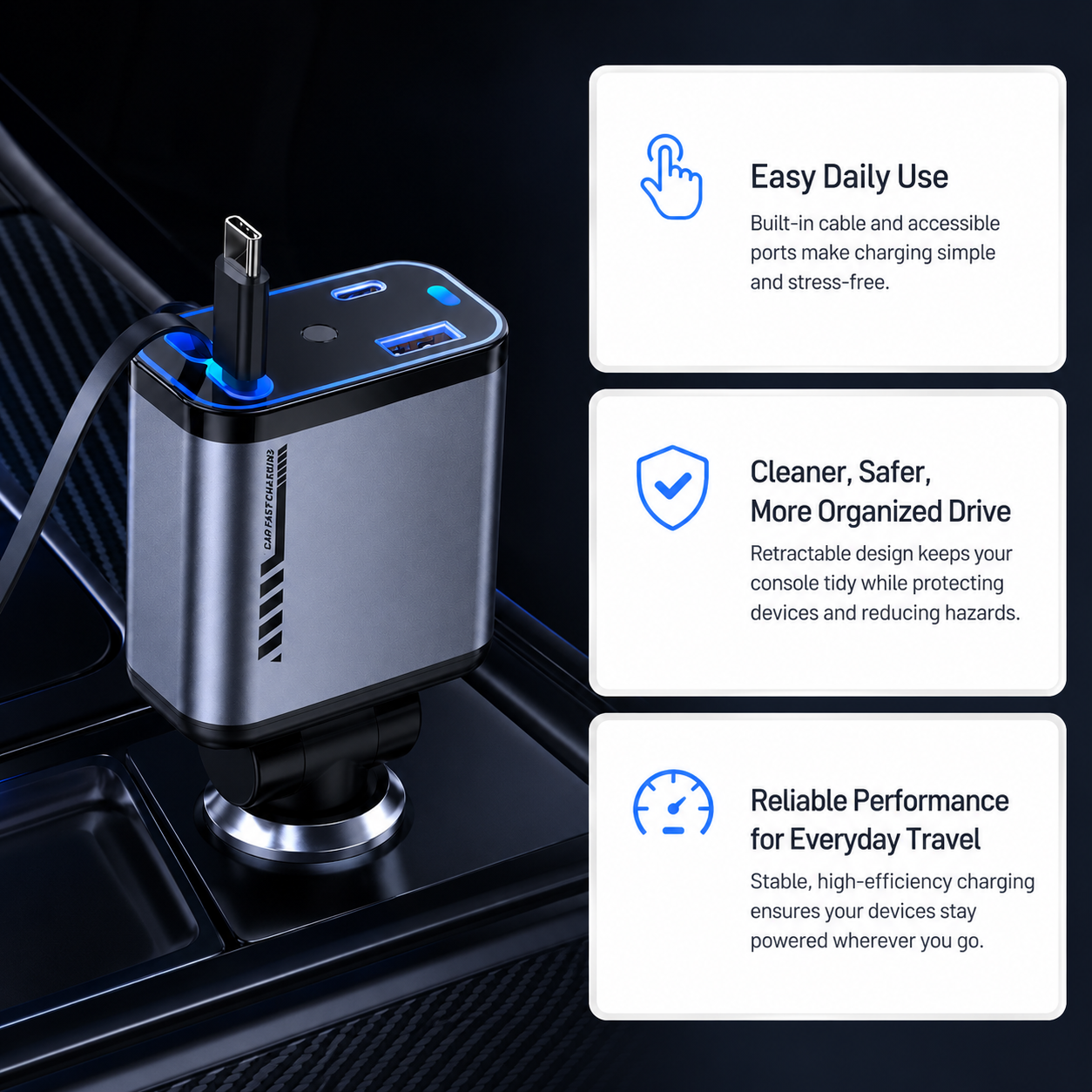 4 In 1 Multi Functional Car Charger with Star Light | Fast Charging USB Car Charger