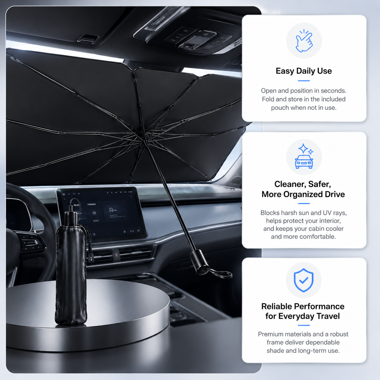 Premium Car Windshield Sun Shade Umbrella – Foldable UV Protection Car Front Glass Sun Protector