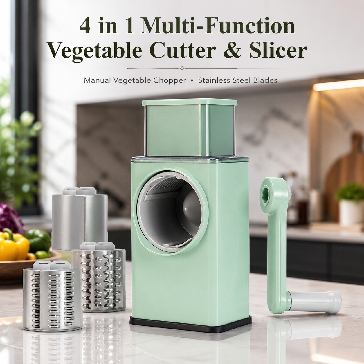 4 in 1 Multi-Function Vegetable Cutter & Slicer with Stainless Steel Blades