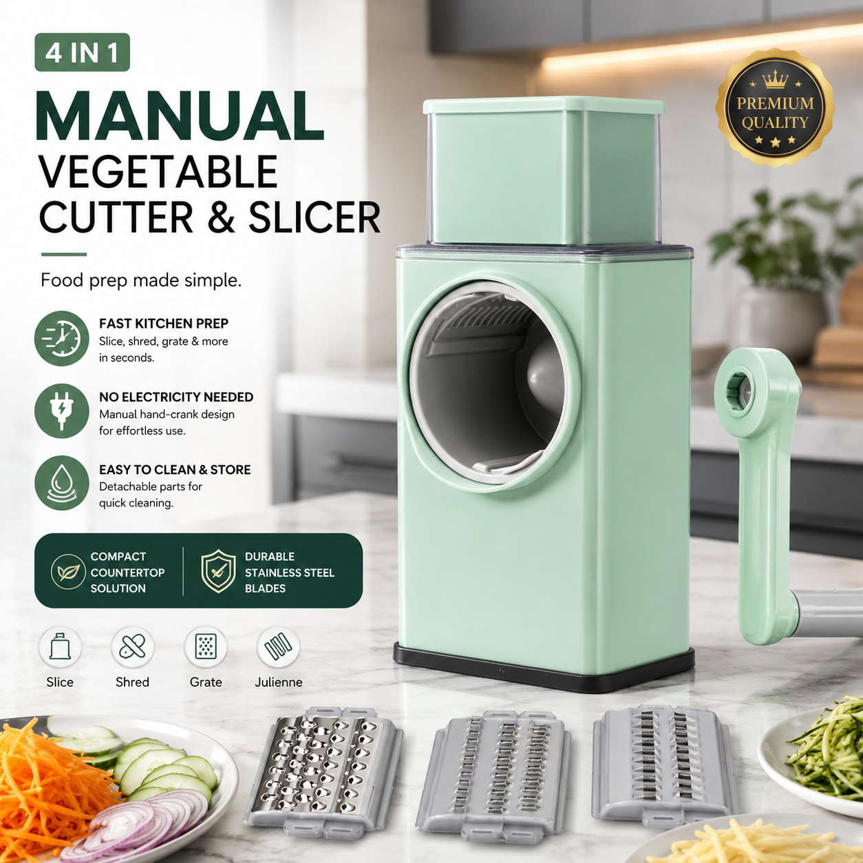 4 in 1 Multi-Function Vegetable Cutter & Slicer with Stainless Steel Blades