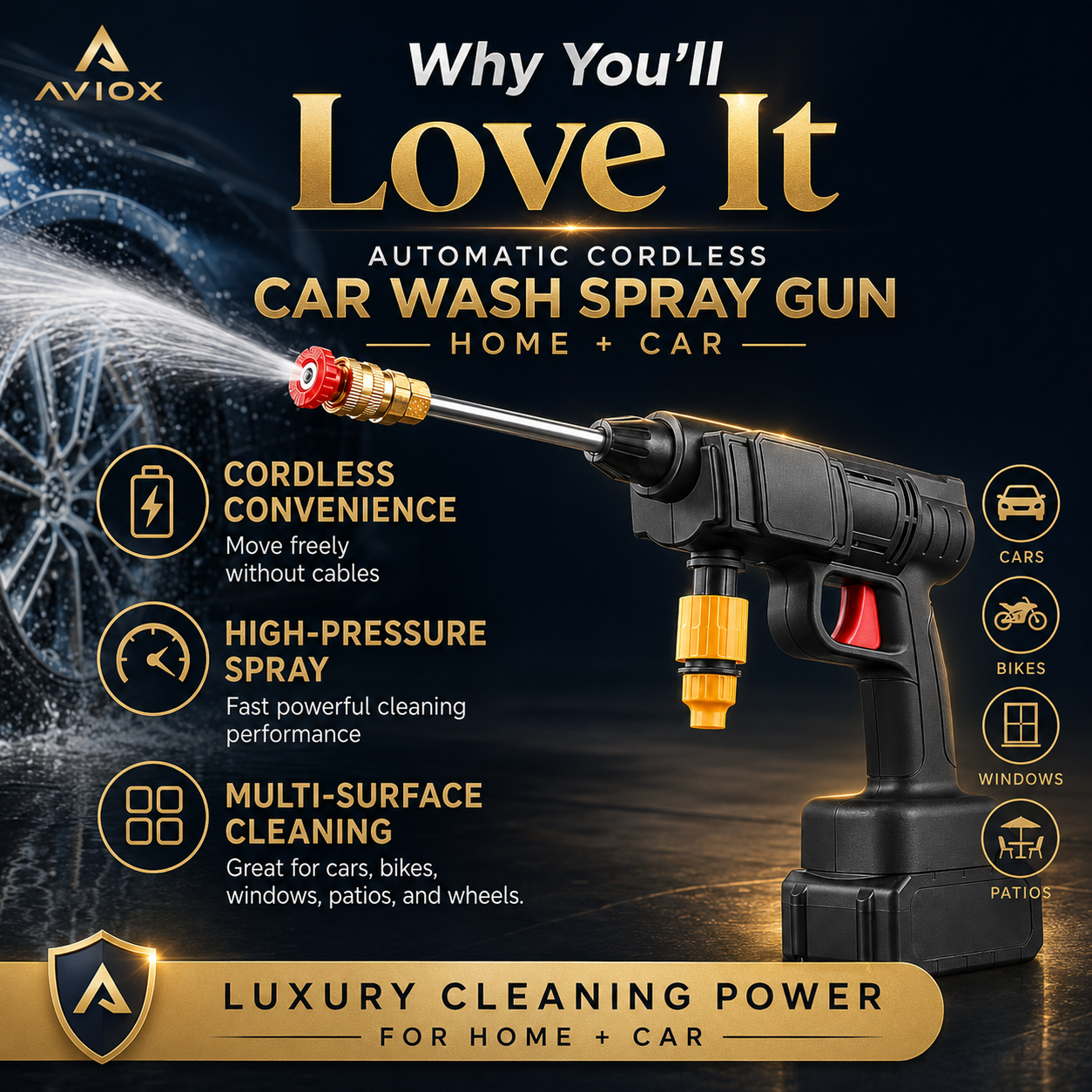 Automatic Cordless Car Wash Spray Gun – Portable High Pressure Washer for Home & Car