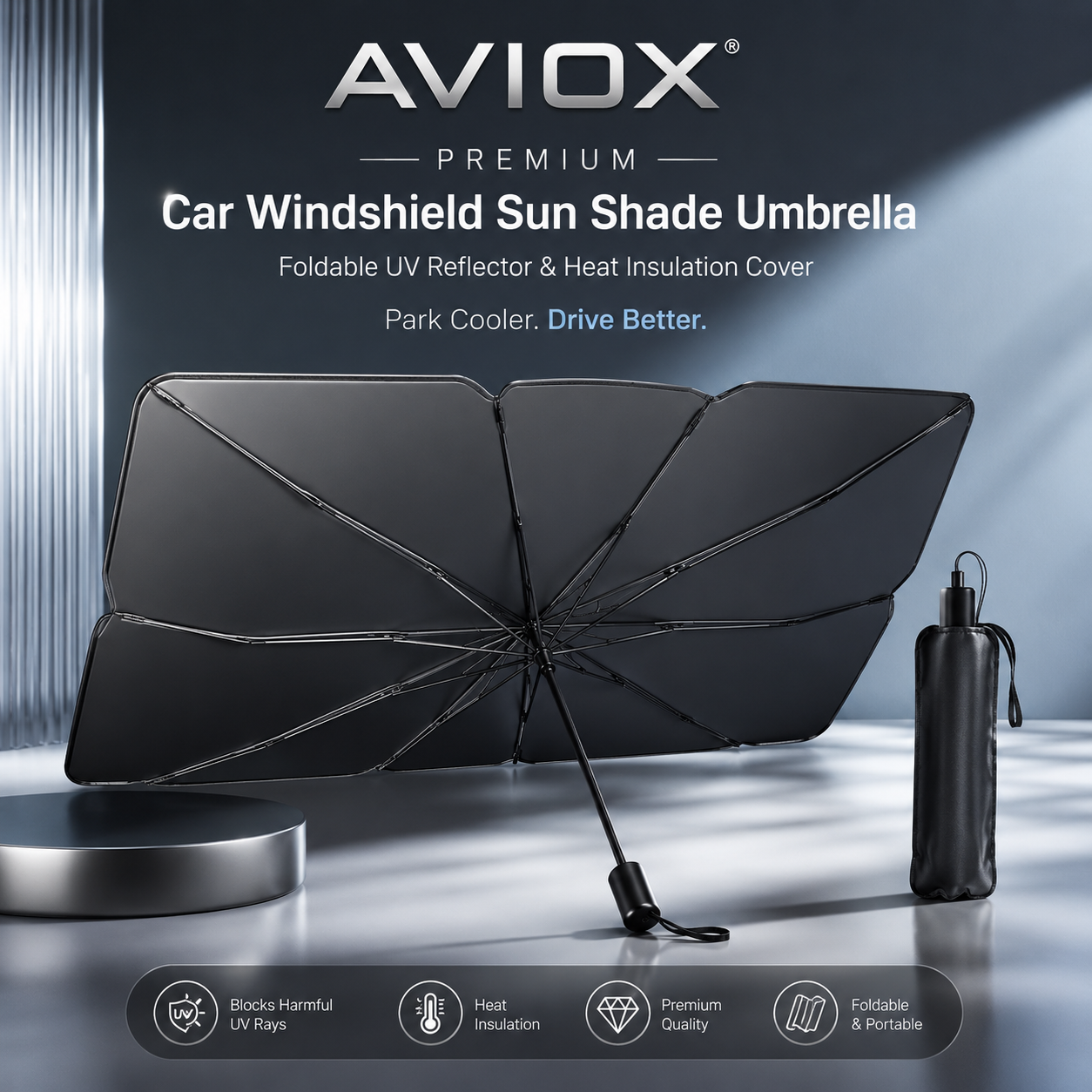 Premium Car Windshield Sun Shade Umbrella – Foldable UV Protection Car Front Window Cover