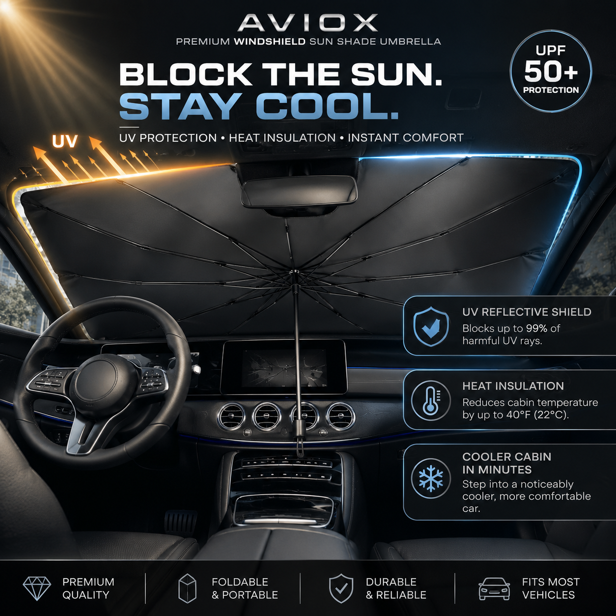 Premium Car Windshield Sun Shade Umbrella – Foldable UV Protection Car Front Window Cover