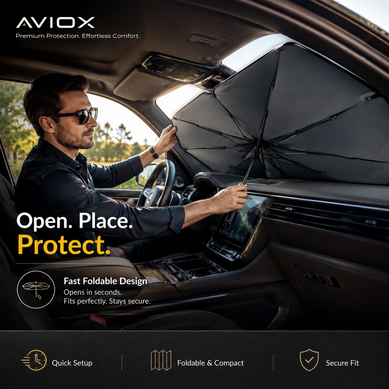 Premium Car Windshield Sun Shade Umbrella – Foldable UV Protection Car Front Window Cover
