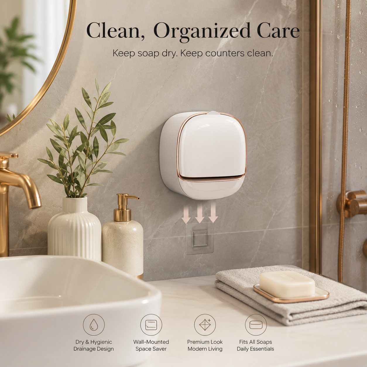 Wall Mounted Soap Box Holder | Punch Free Drainage Soap Dish for Bathroom & Kitchen