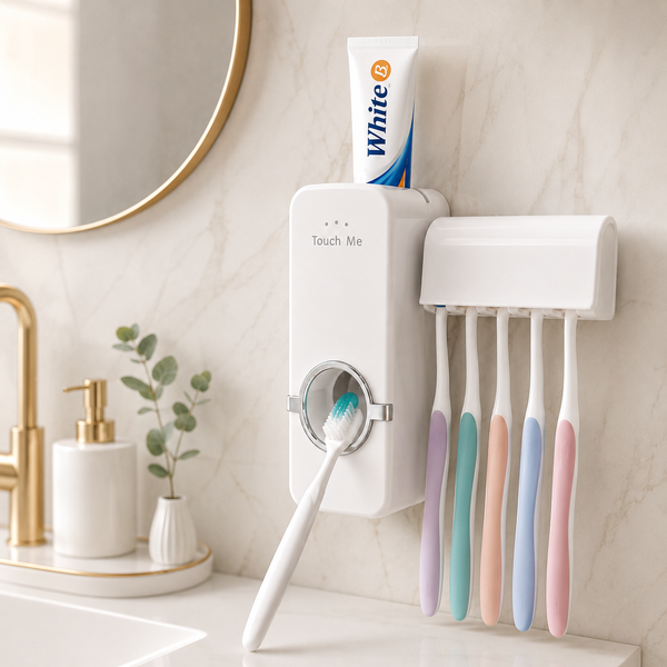 Automatic Toothpaste Dispenser Wall Mounted | Hands-Free Toothpaste Squeezer & Toothbrush Holder