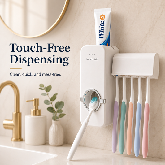 Automatic Toothpaste Dispenser Wall Mounted | Hands-Free Toothpaste Squeezer & Toothbrush Holder