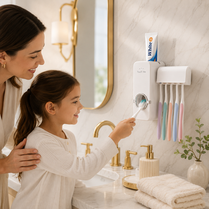 Automatic Toothpaste Dispenser Wall Mounted | Hands-Free Toothpaste Squeezer & Toothbrush Holder