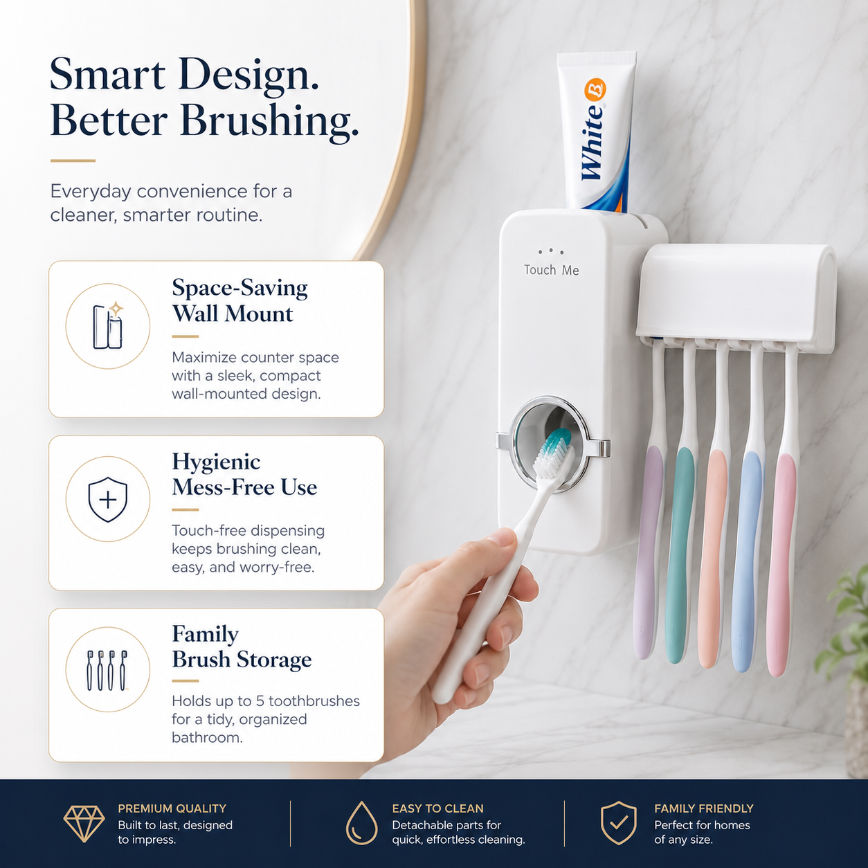 Automatic Toothpaste Dispenser Wall Mounted | Hands-Free Toothpaste Squeezer & Toothbrush Holder