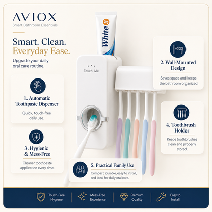 Automatic Toothpaste Dispenser Wall Mounted | Hands-Free Toothpaste Squeezer & Toothbrush Holder