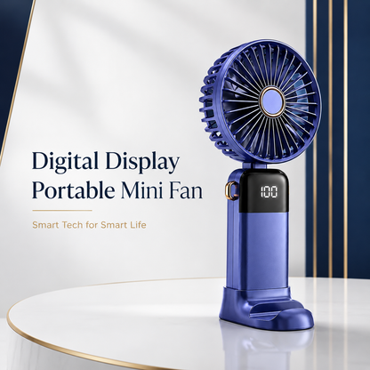 Digital Display Portable Mini Fan – Rechargeable Handheld Cooling Fan with Battery Display