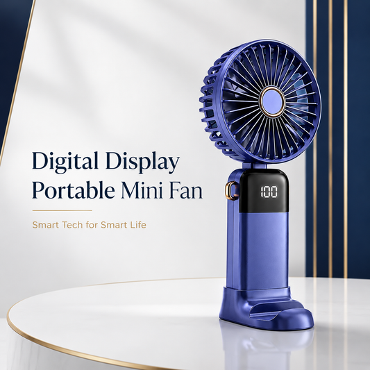 Digital Display Portable Mini Fan – Rechargeable Handheld Cooling Fan with Battery Display