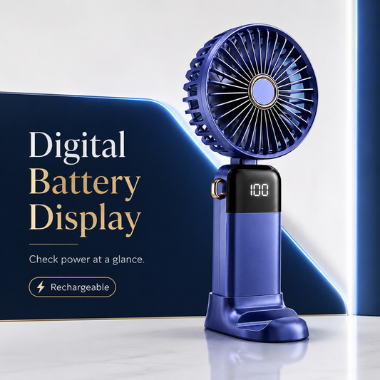 Digital Display Portable Mini Fan – Rechargeable Handheld Cooling Fan with Battery Display