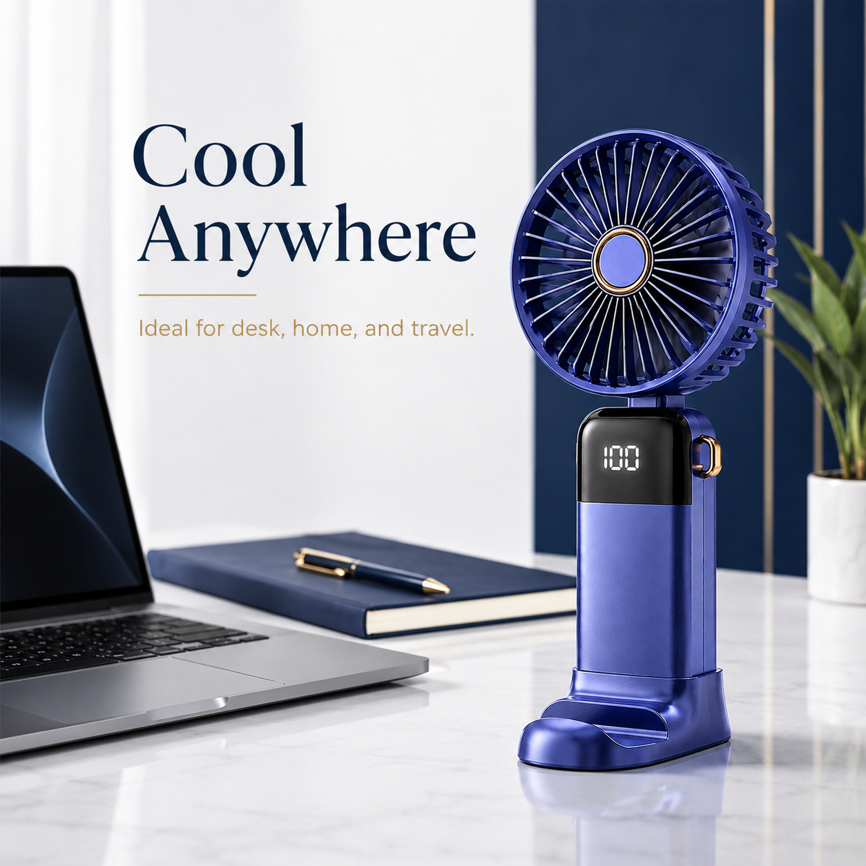 Digital Display Portable Mini Fan – Rechargeable Handheld Cooling Fan with Battery Display