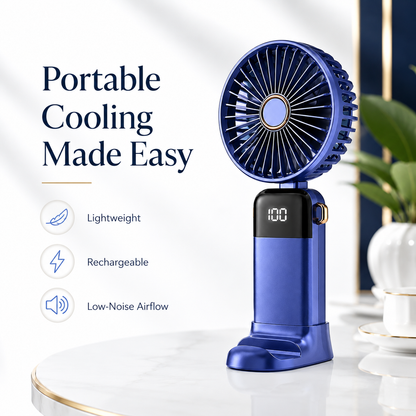 Digital Display Portable Mini Fan – Rechargeable Handheld Cooling Fan with Battery Display