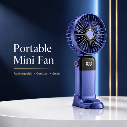 Digital Display Portable Mini Fan – Rechargeable Handheld Cooling Fan with Battery Display
