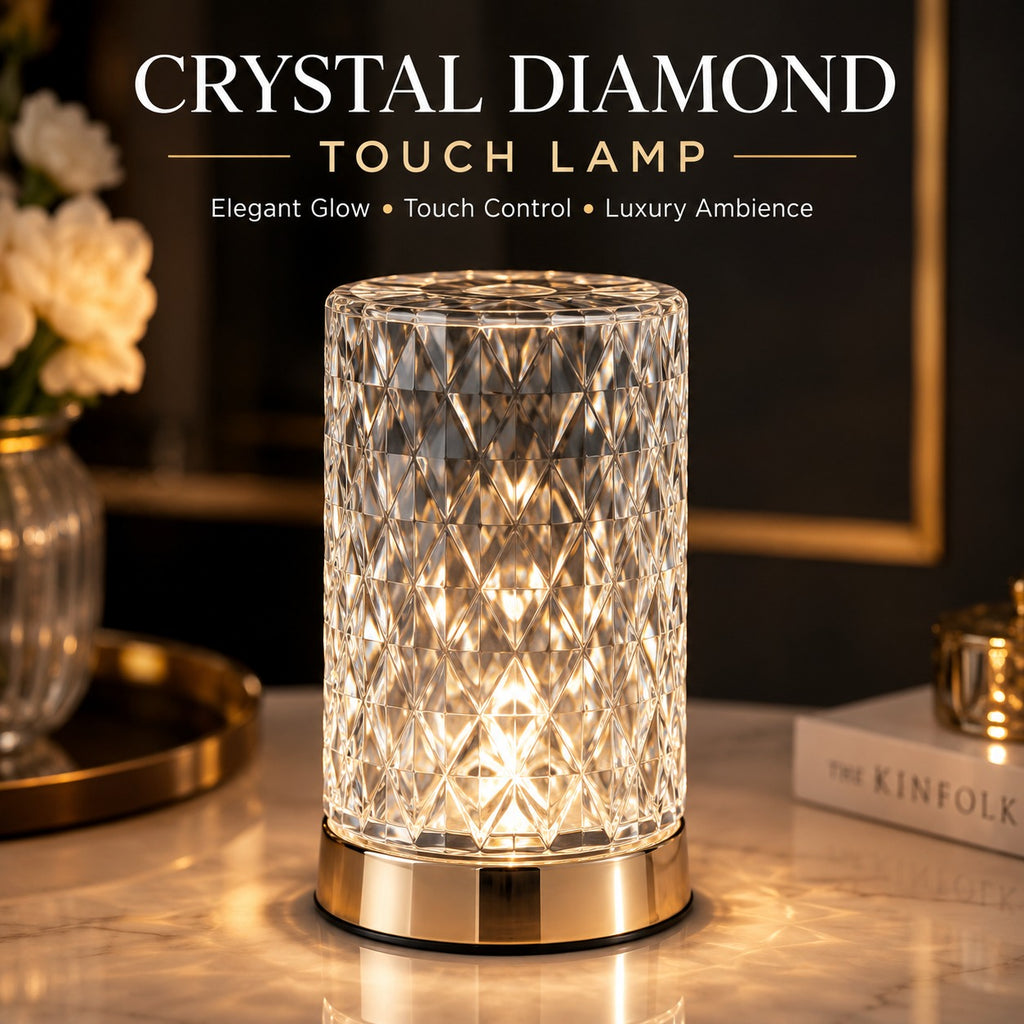 Crystal Diamond Touch Lamp – Rechargeable LED Bedside Table Lamp with 3 Color Modes