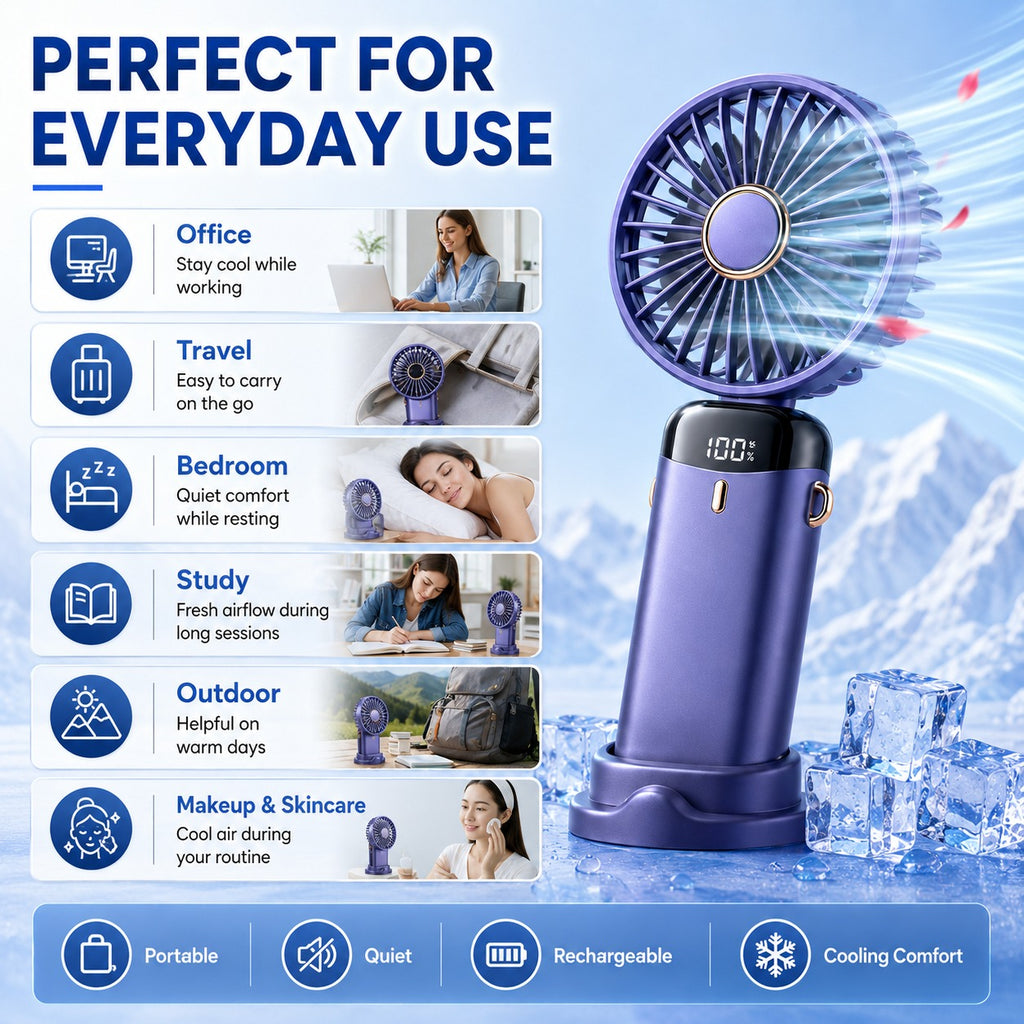 Portable Handheld Rechargeable Fan – Mini USB Personal Cooling Fan for Home, Office & Travel