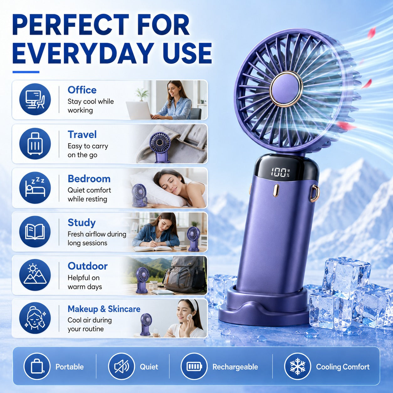 Portable Handheld Rechargeable Fan – Mini USB Personal Cooling Fan for Home, Office & Travel