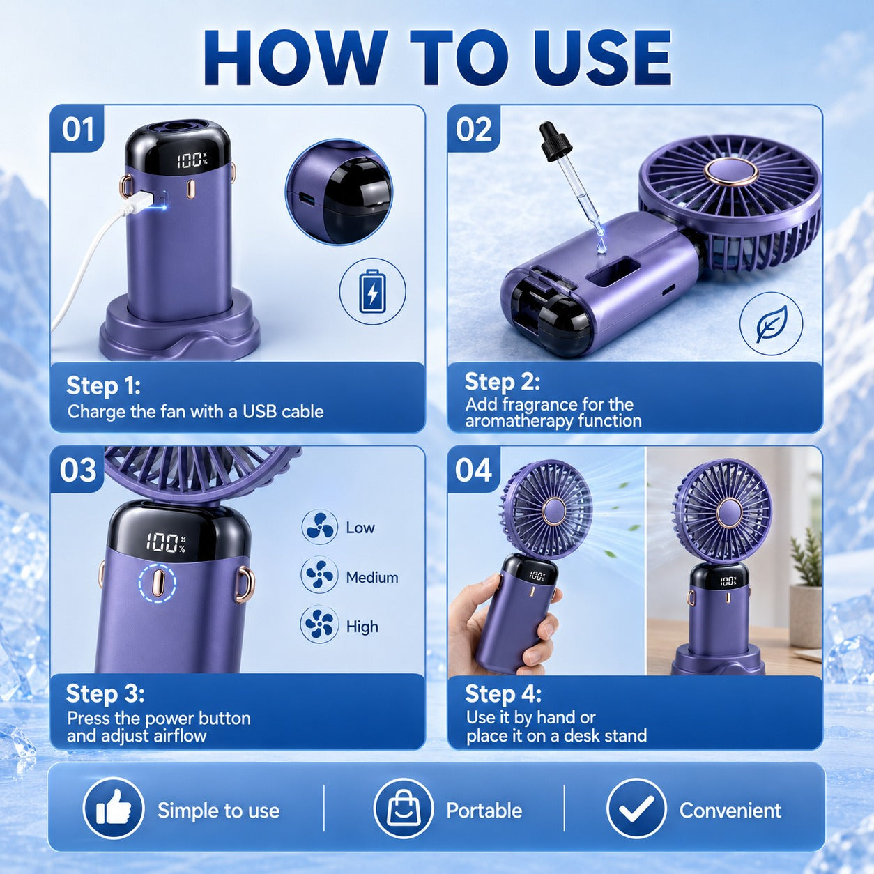 Portable Handheld Rechargeable Fan – Mini USB Personal Cooling Fan for Home, Office & Travel