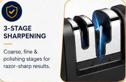 Premium 3-Stage Knife Sharpener – Professional Kitchen Knife Sharpening Tool for Home & Chef Use