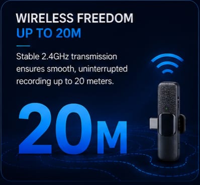 K9 Wireless Microphone for Android & iPhone – Portable Clip-On Lavalier Mic for Vlogging, YouTube, TikTok & Live Streaming