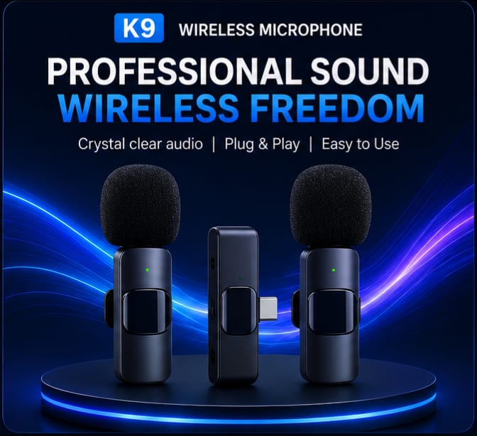 K9 Wireless Microphone for Android & iPhone – Portable Clip-On Lavalier Mic for Vlogging, YouTube, TikTok & Live Streaming