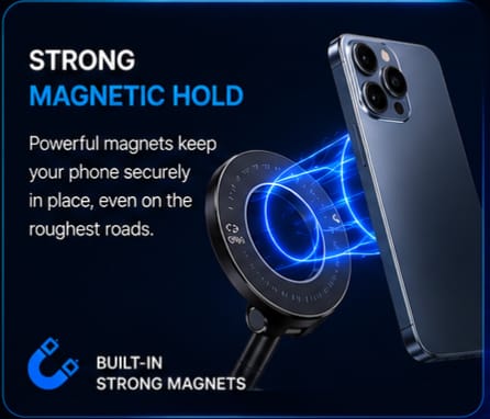 360° Magnetic Phone Holder for Car Dashboard & Air Vent – Strong Magnetic Mobile Mount Stand