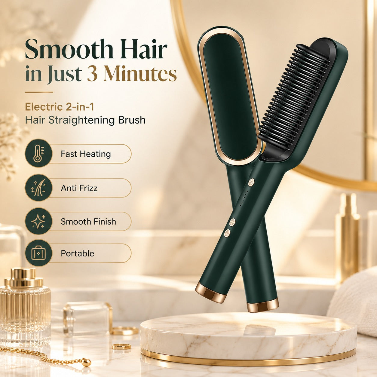 909 Hair Straightening Brush – 2-in-1 Electric Hair Straightener & Curler