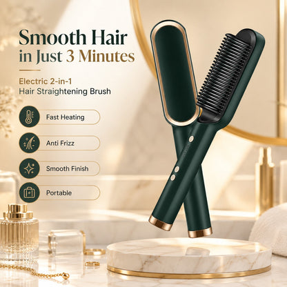 909 Hair Straightening Brush – 2-in-1 Electric Hair Straightener & Curler