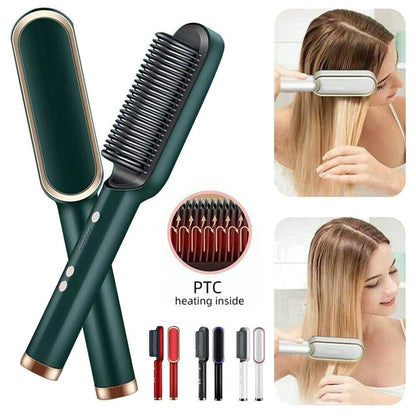 909 Hair Straightening Brush – 2-in-1 Electric Hair Straightener & Curler