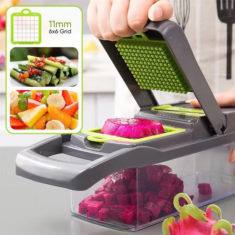 Multi Function Vegetable Chopper with 6 Interchangeable Blades – Manual Vegetable & Fruit Cutter, Slicer, Dicer & Grater
