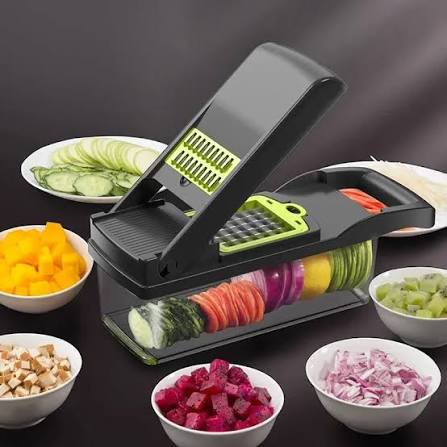 Multi Function Vegetable Chopper with 6 Interchangeable Blades – Manual Vegetable & Fruit Cutter, Slicer, Dicer & Grater